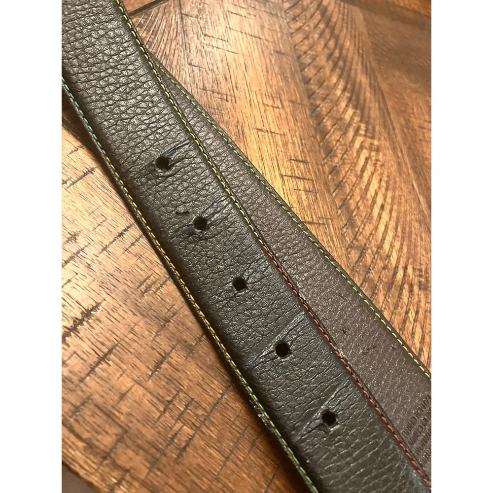 Robert Graham Mens Black‎ Pebbled Belt Rainbow Contrast Stitching 34 RG300266